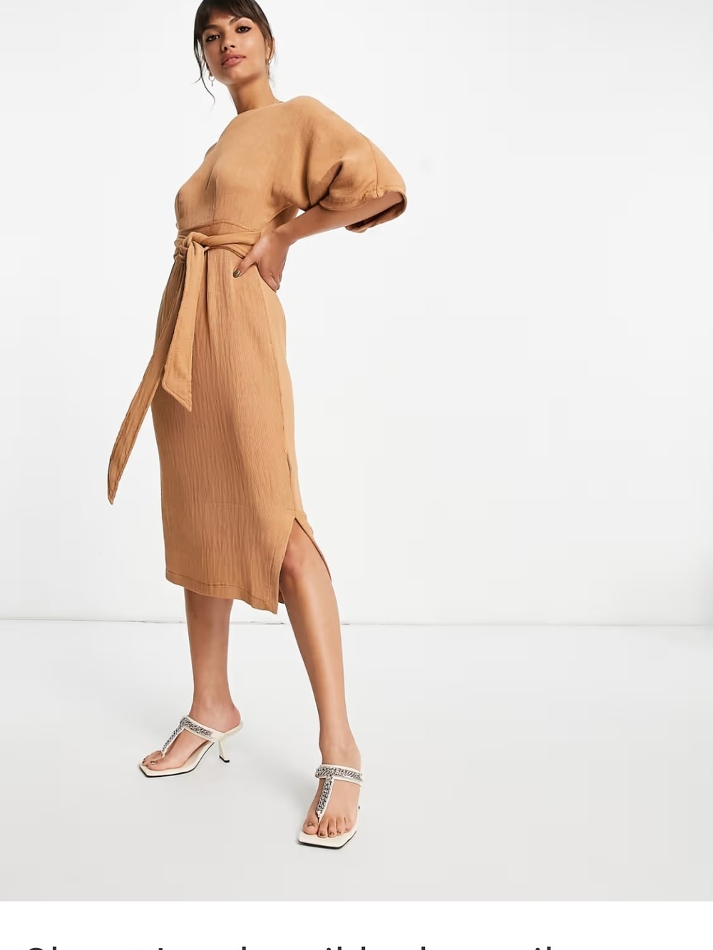 Closet Camel Tie-Waist Midi Dress